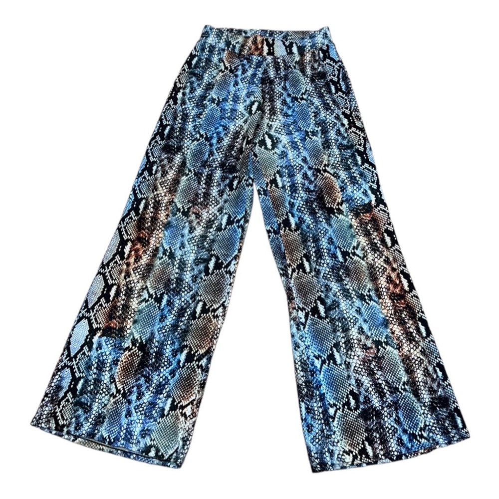 Julian Chung Blue Snake Skin Wide Leg Pants